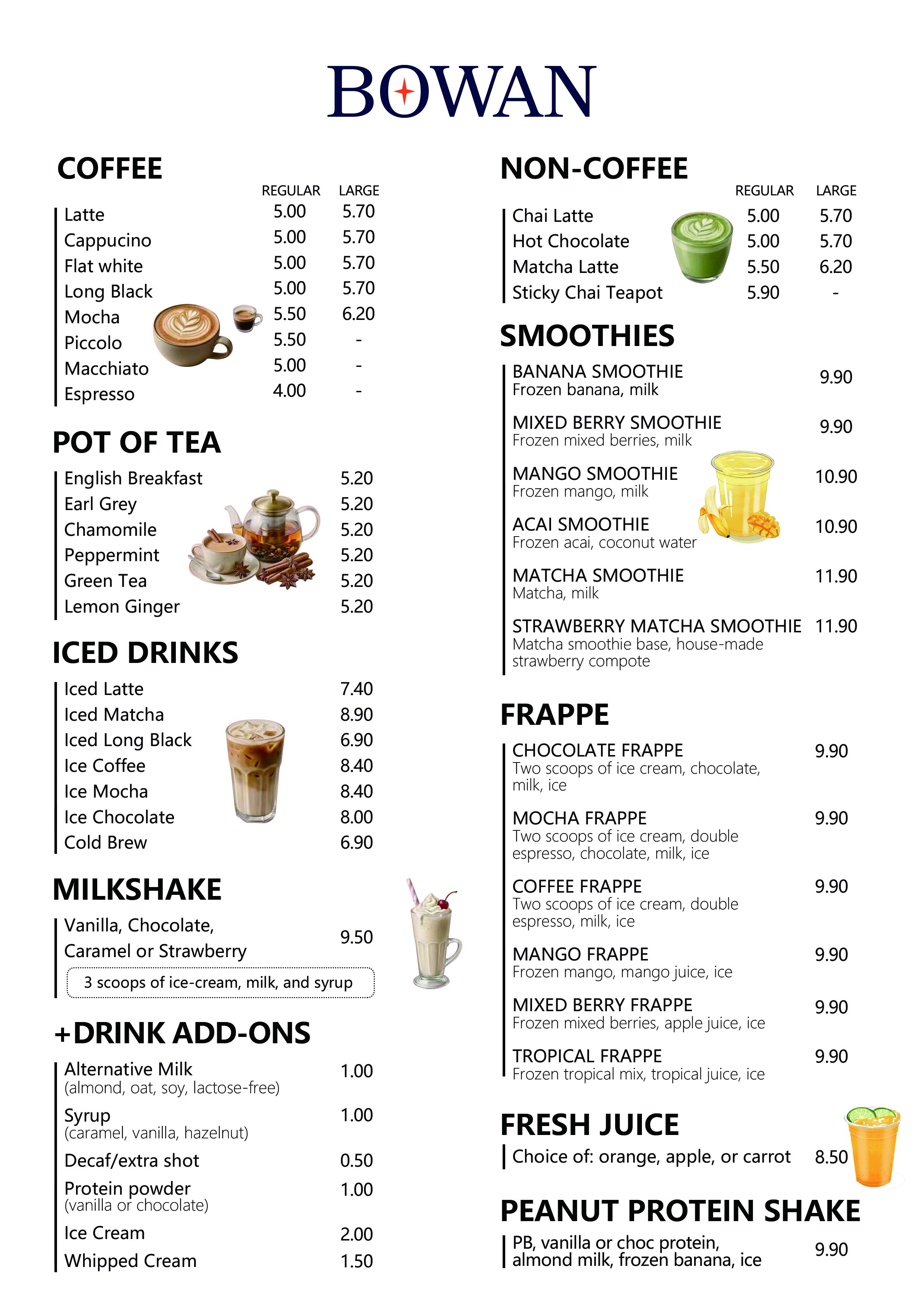 Bowan Island drink menu